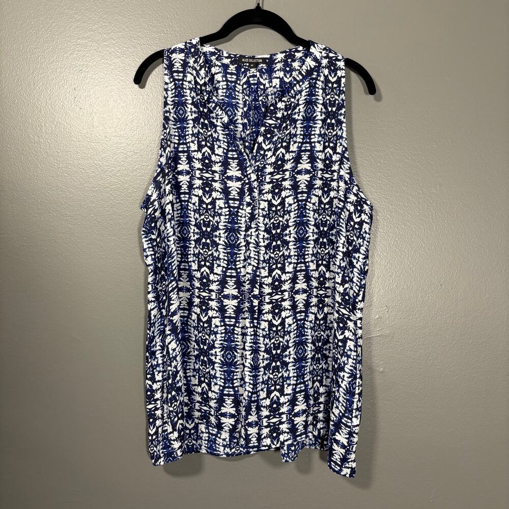 Alice Collection Women's Boho Blue & White Tie Dye Sleeveless Top - Size Medium